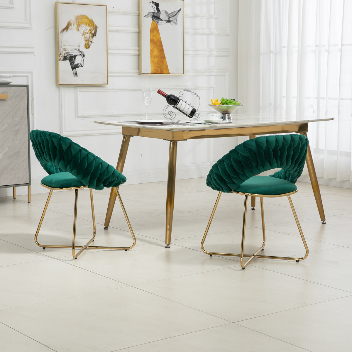 Velvet Accent Chairs Set of 2 with Gold Legs K7475
