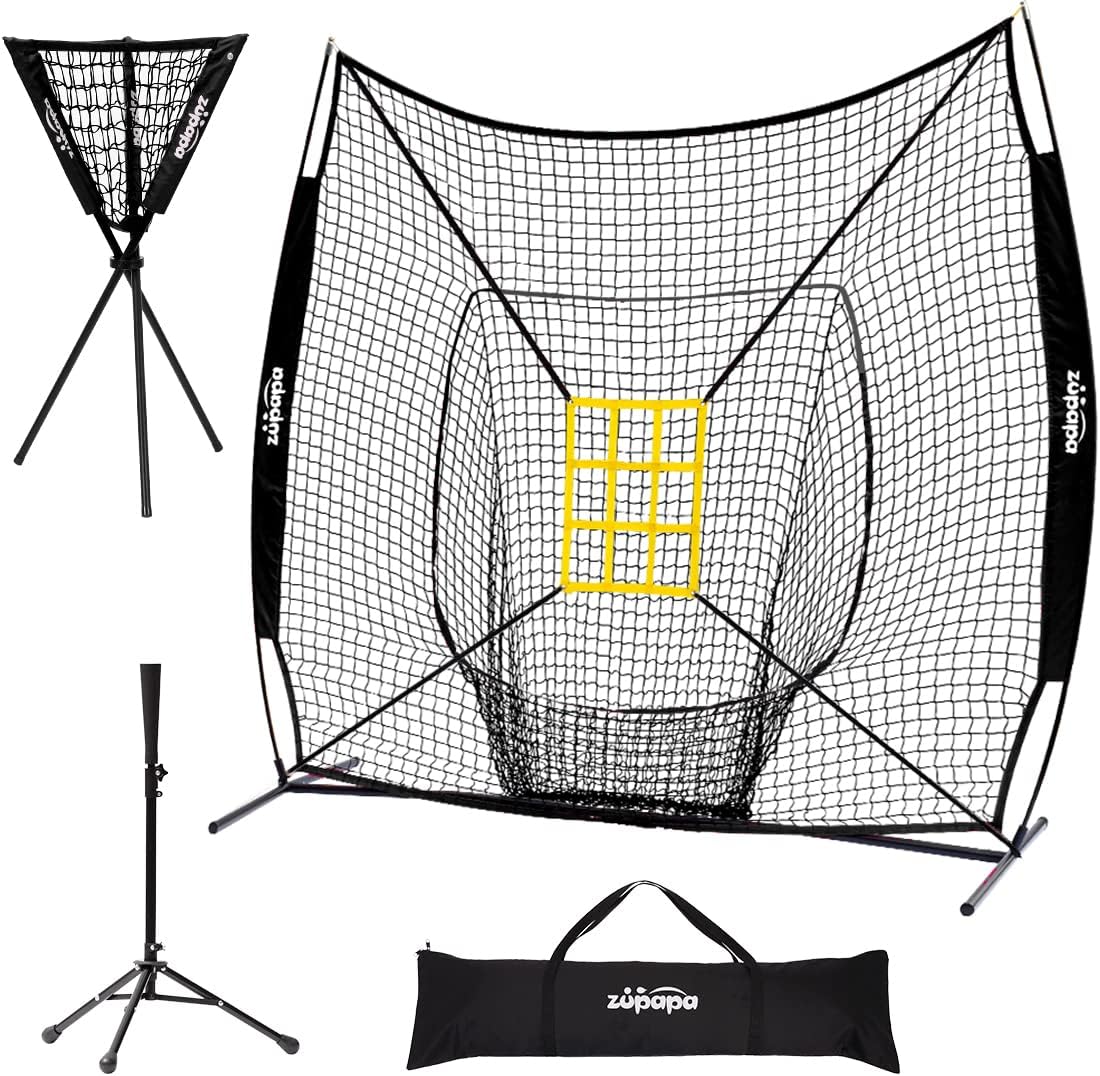 7x7 Feet Baseball Softball Hitting Pitching Net Tee Caddy Set with Strike Zone Z9054