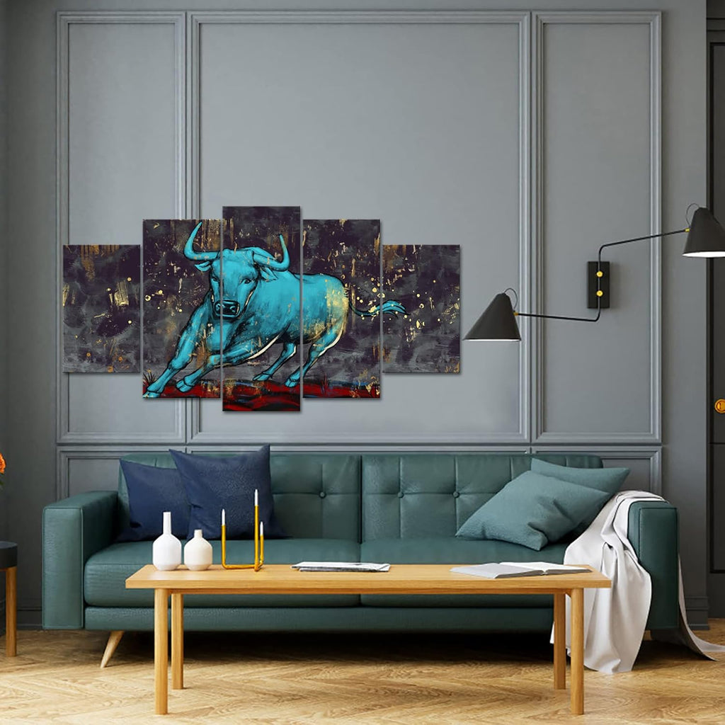 Teal Bull Canvas Art Print Ready to Hang X16754