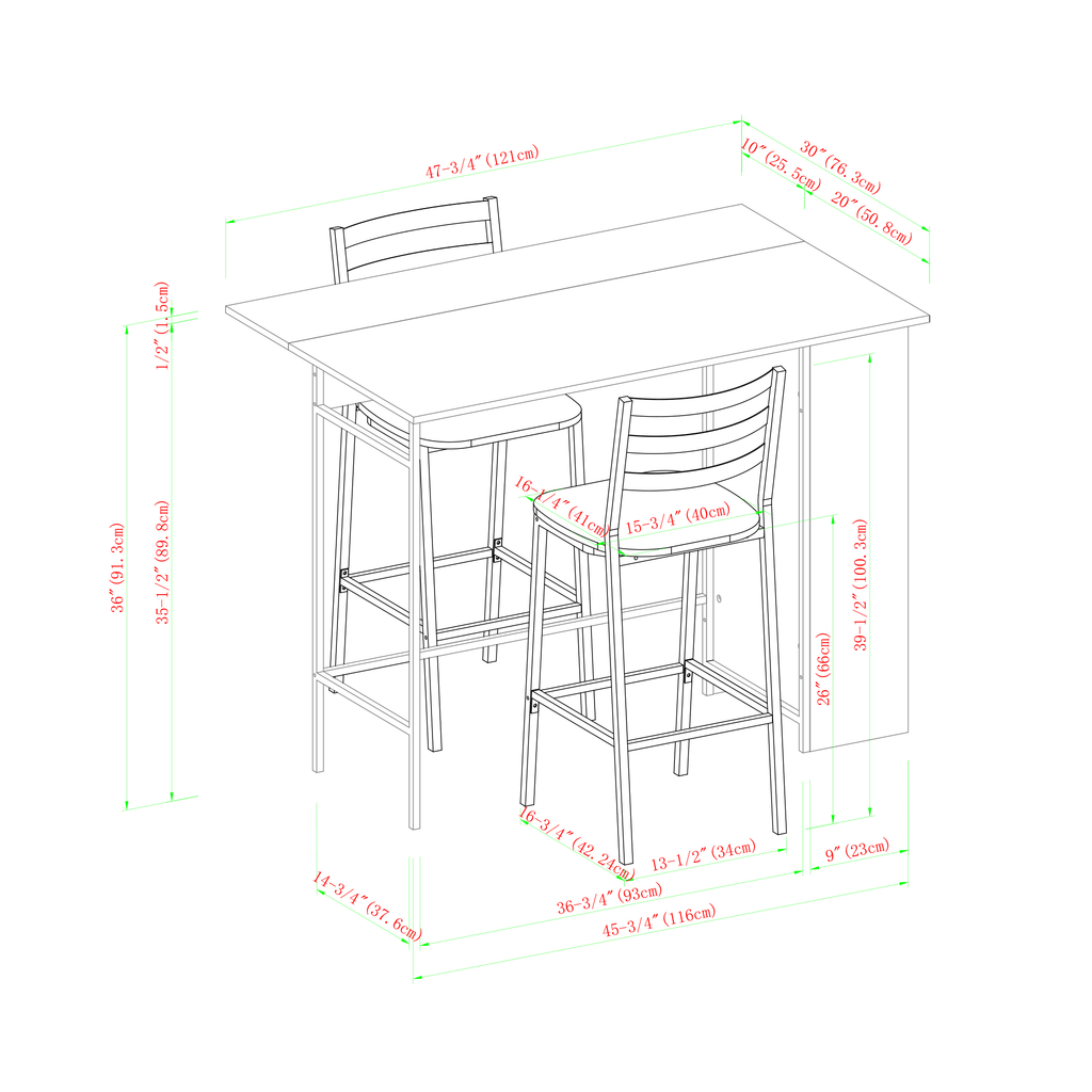 3 Piece Drop Leaf Counter Table Set H96905