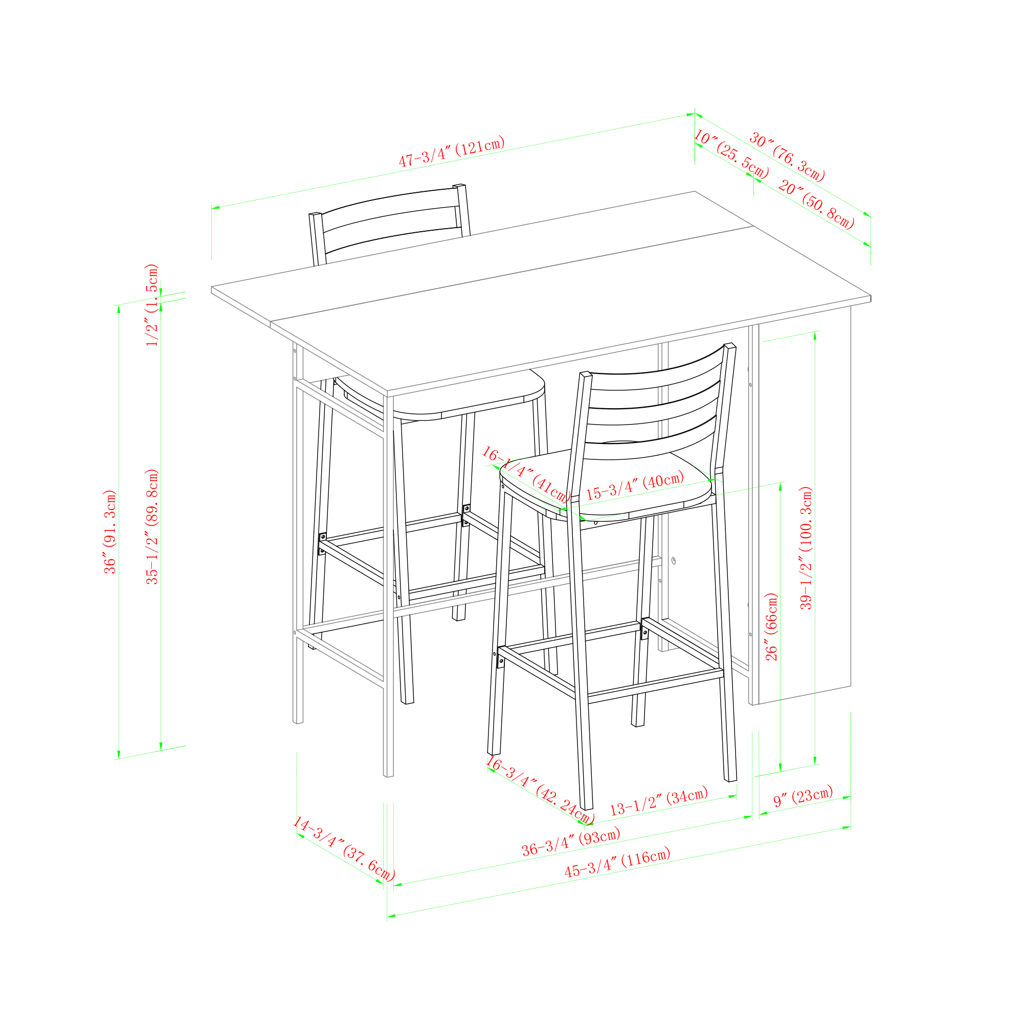 3 Piece Drop Leaf Counter Table Set H96905