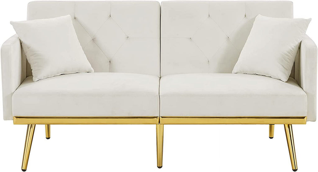 White Upholstered Folding Sofa Bed with Side Pocket Z630883