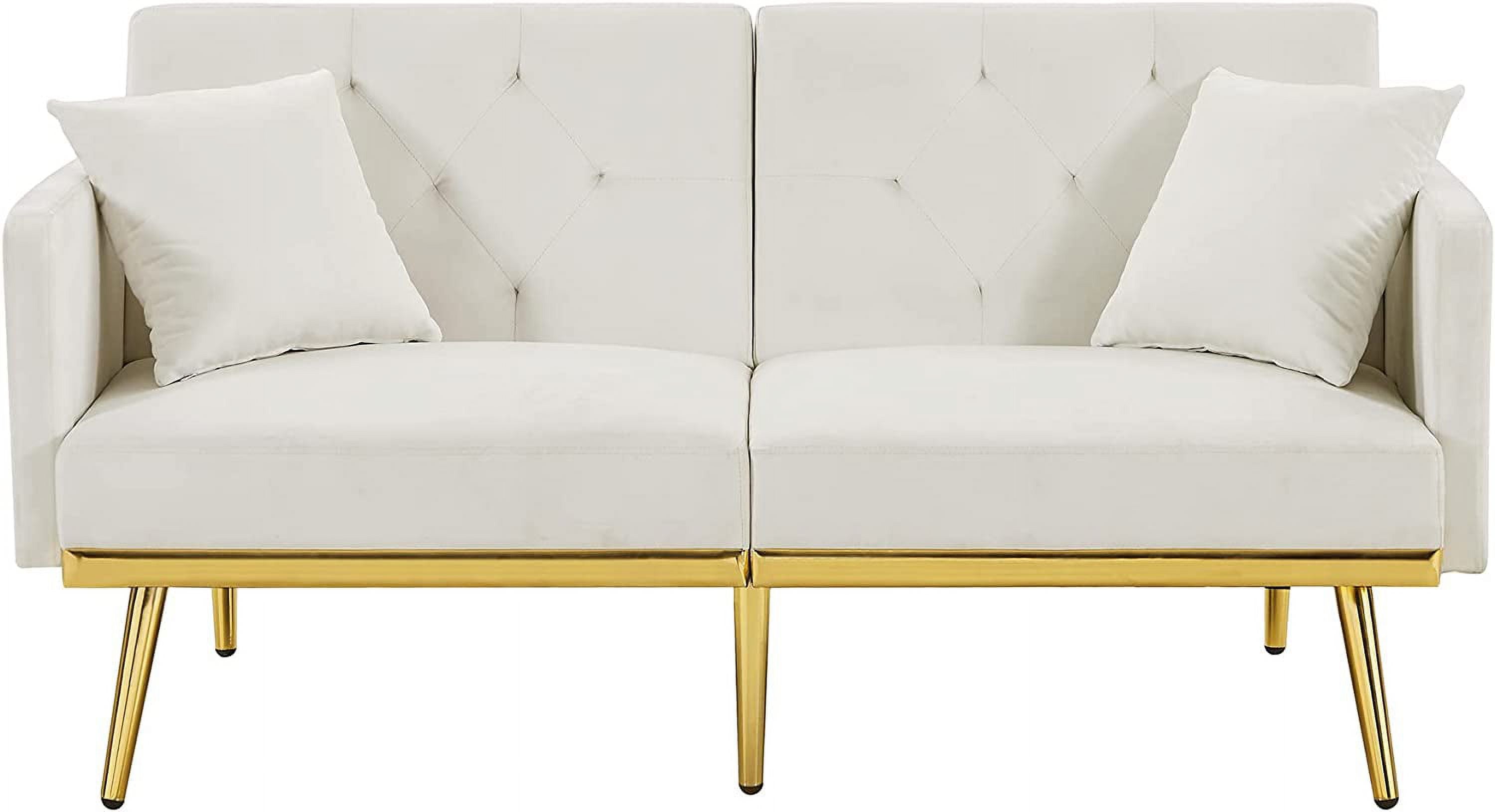 White Upholstered Folding Sofa Bed with Side Pocket Z630883