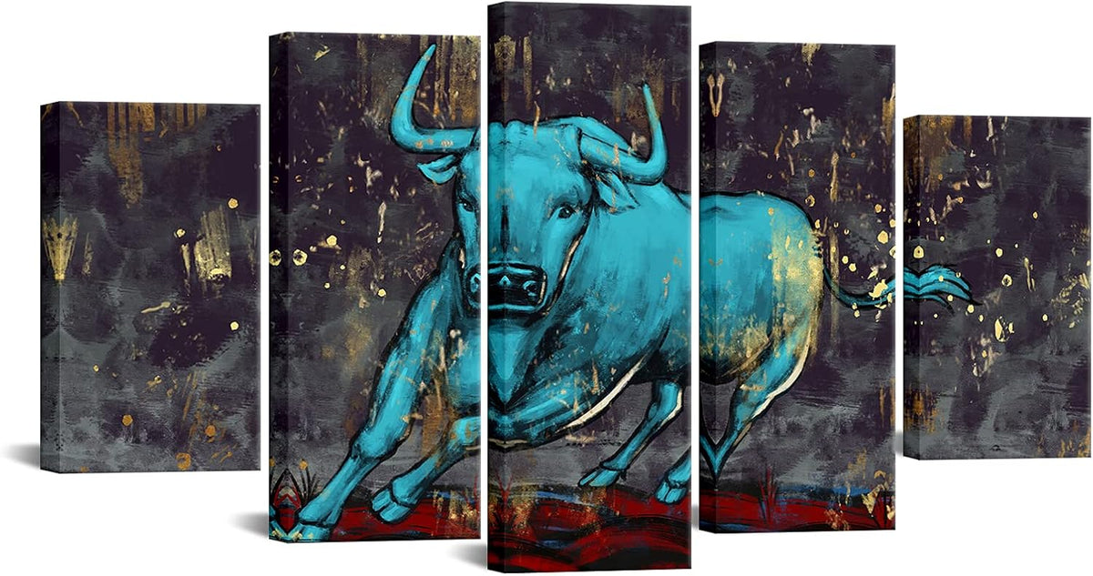 Teal Bull Canvas Art Print Ready to Hang X16754