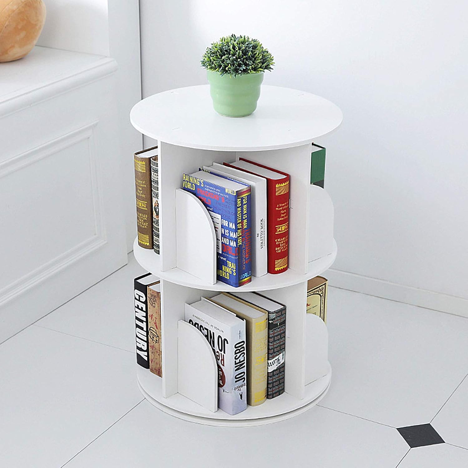 White Revolving Bookshelf 360 Degree Bookcase W108