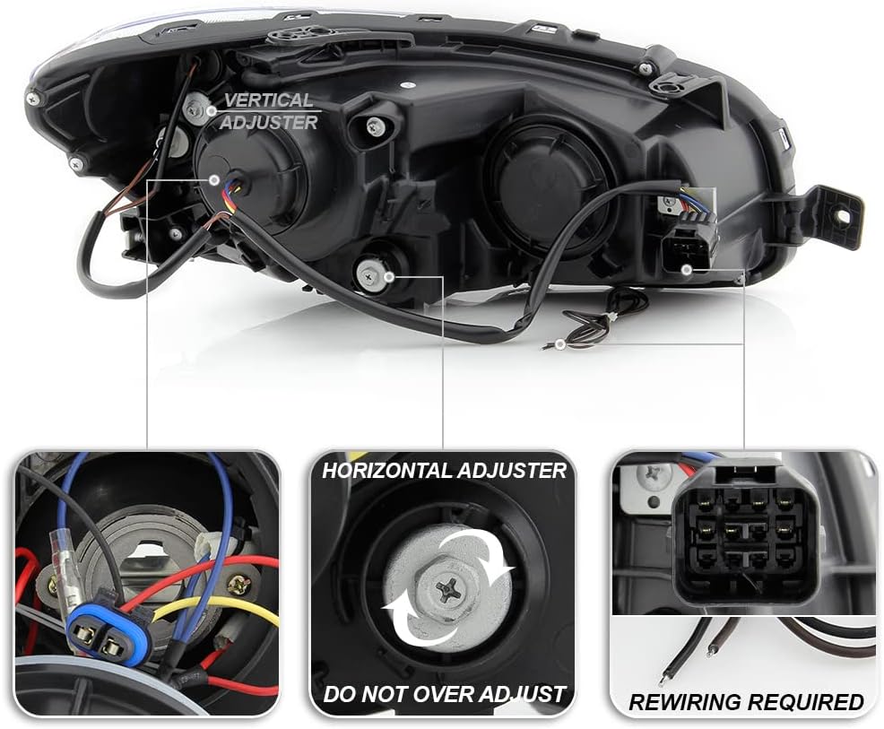 Black Housing LED Tube Projector Headlights Pair I892072