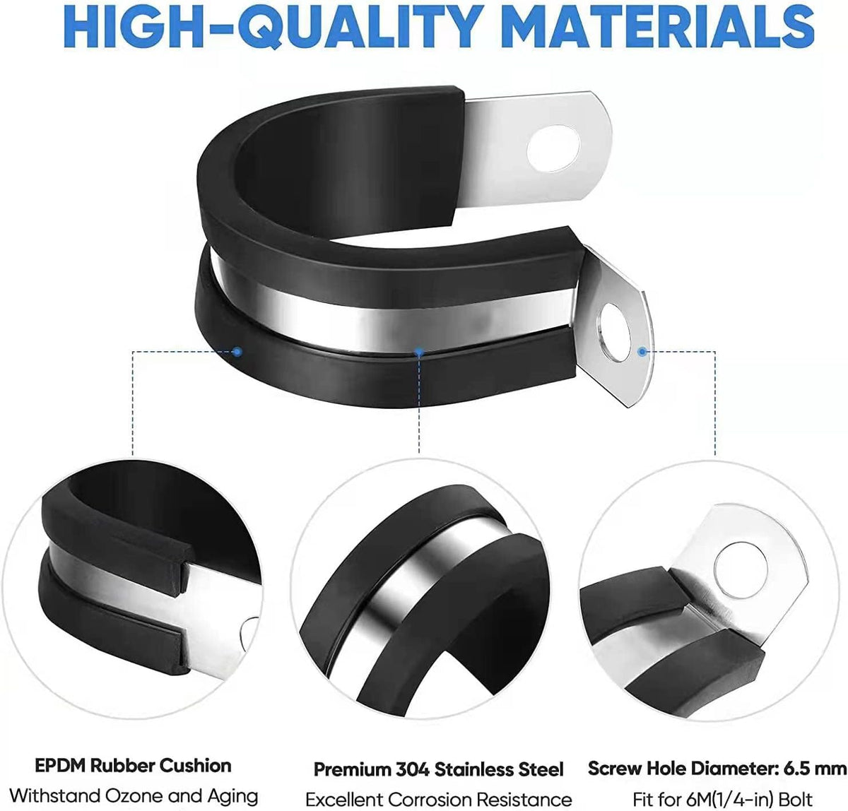 140pcs 304 Stainless Steel Rubber Cushioned Cable Clamps Assortment Kit S3089