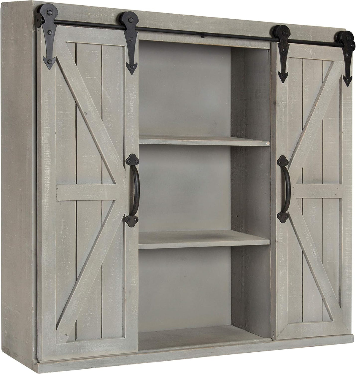 Rustic Gray Wood Wall Storage Cabinet with Two Sliding Barn Doors A549259