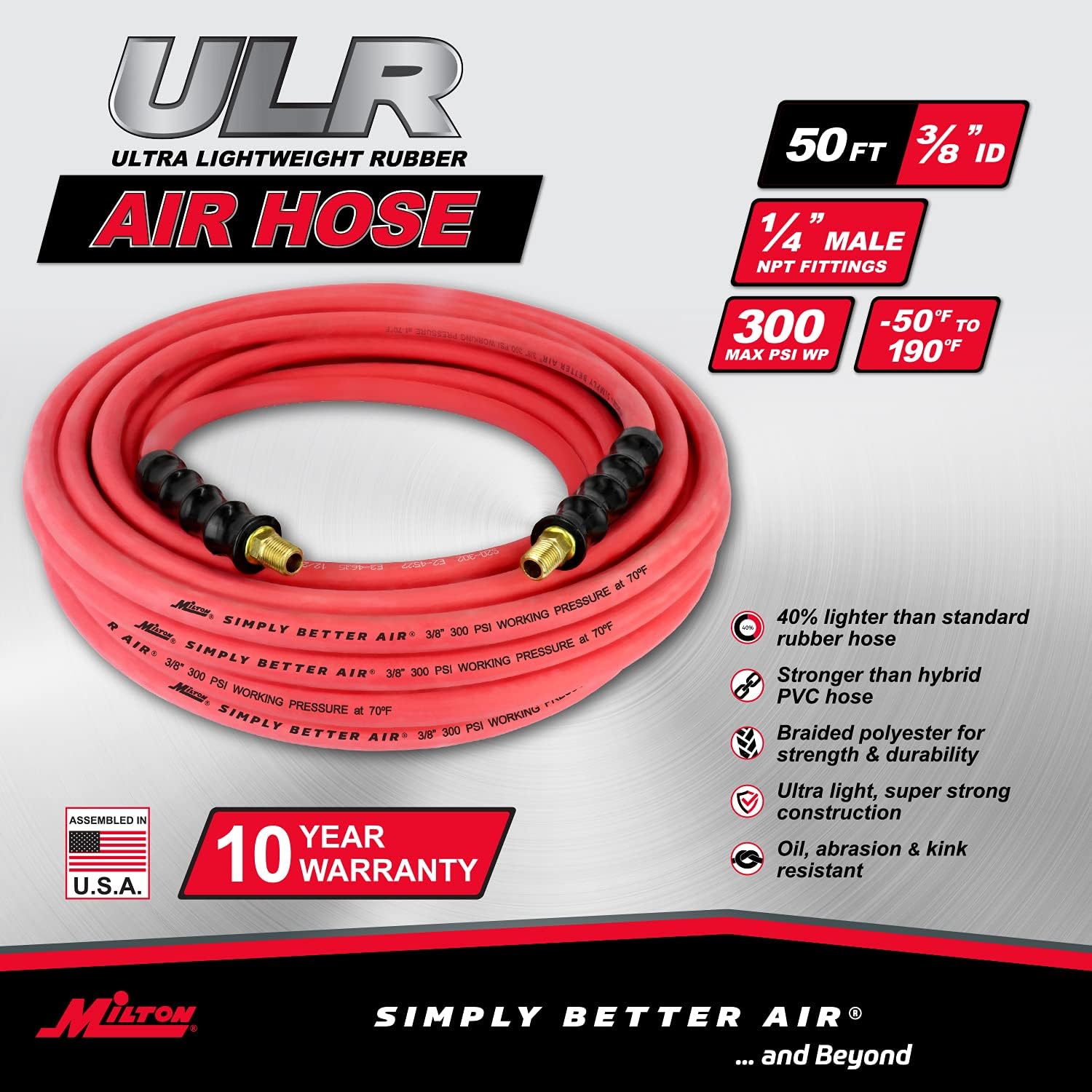 50 ft. x 3/8 ID Ultra Lightweight Rubber Air Hose, Pack of 2 B9214