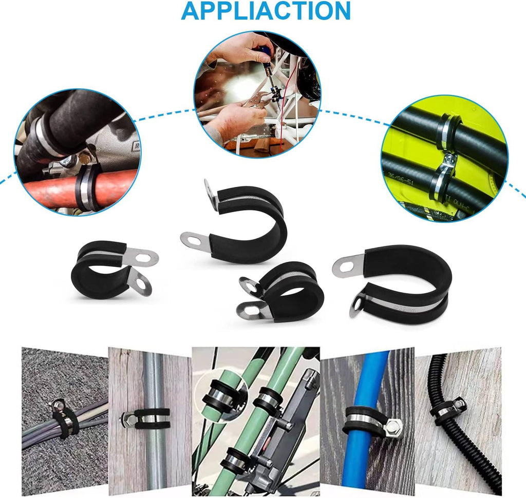 140pcs 304 Stainless Steel Rubber Cushioned Cable Clamps Assortment Kit S3089