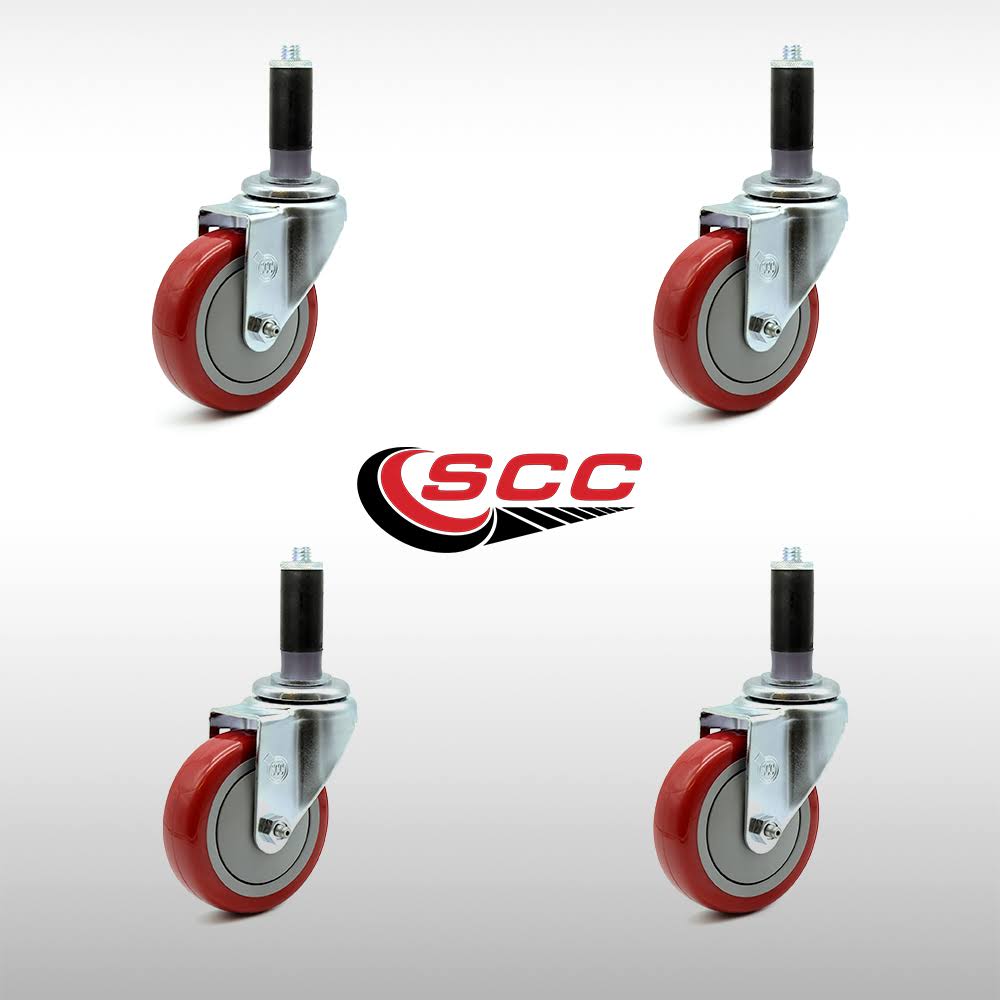 4x22 SS Red Polyurethane Swivel Caster with Expanding Stem, Set of 4 H44673