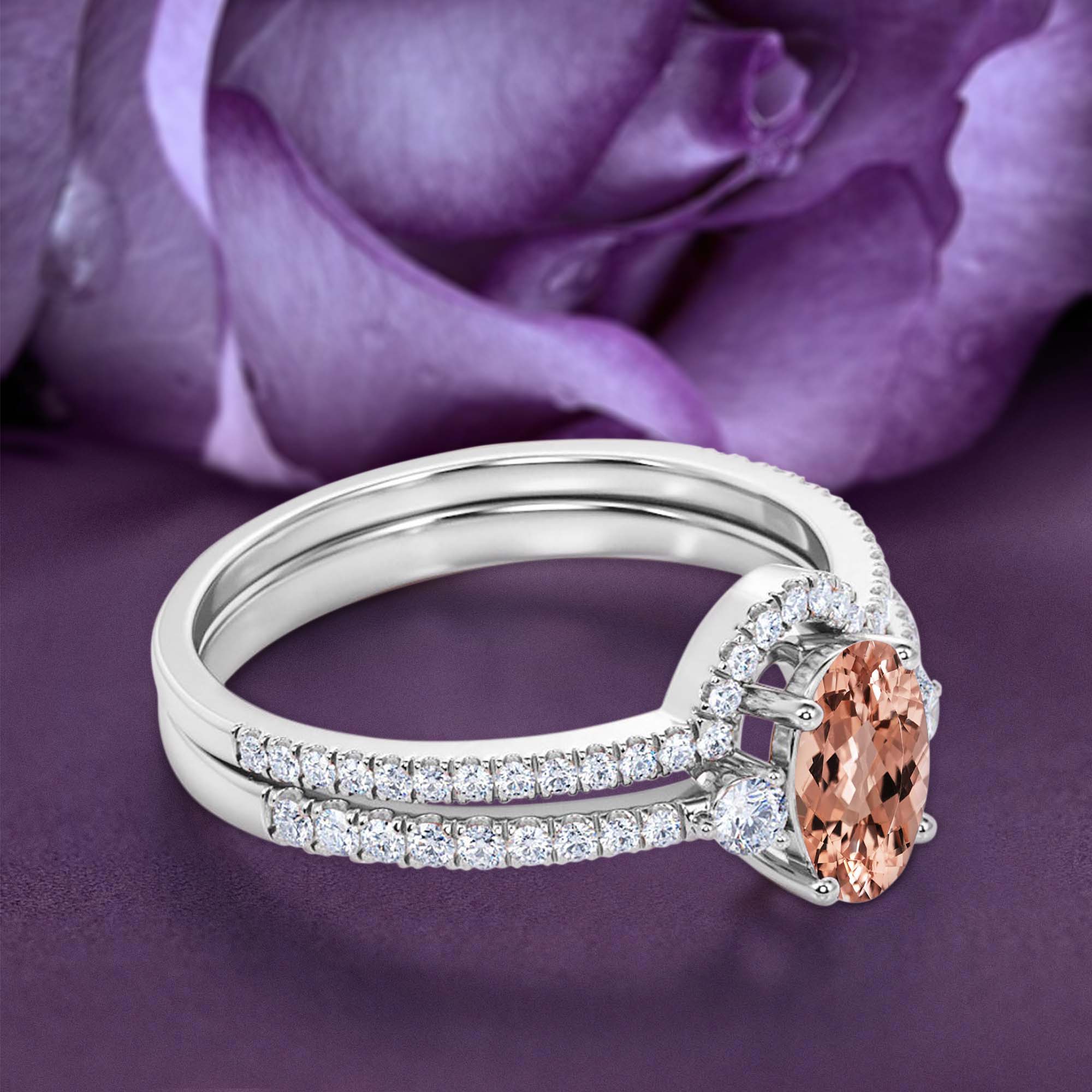 10k Solid White Gold Morganite And Diamond Engagement Ring B570575
