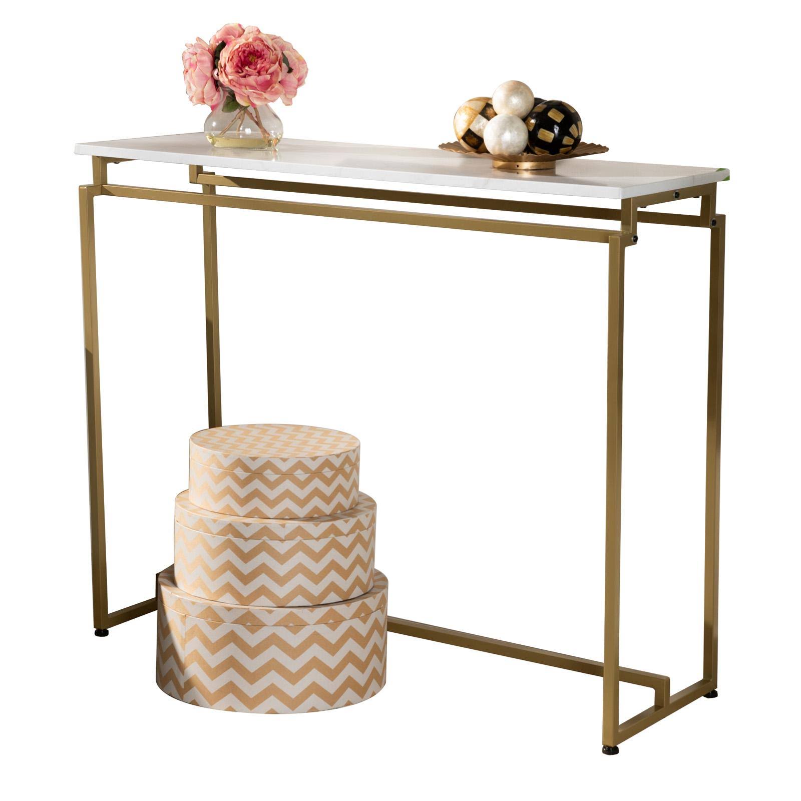 Gold Faux Marble Console Table E92430