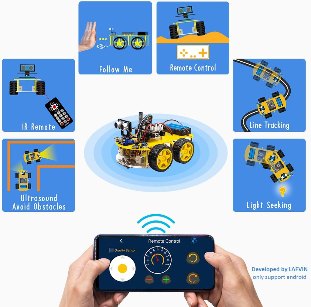 4WD Robot Car Kit STEM Programming Robot Car Compatible with Arduino IDE Y161