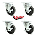 Black Phenolic Wheel Swivel Casters with Brakes, Set of 4 O53658