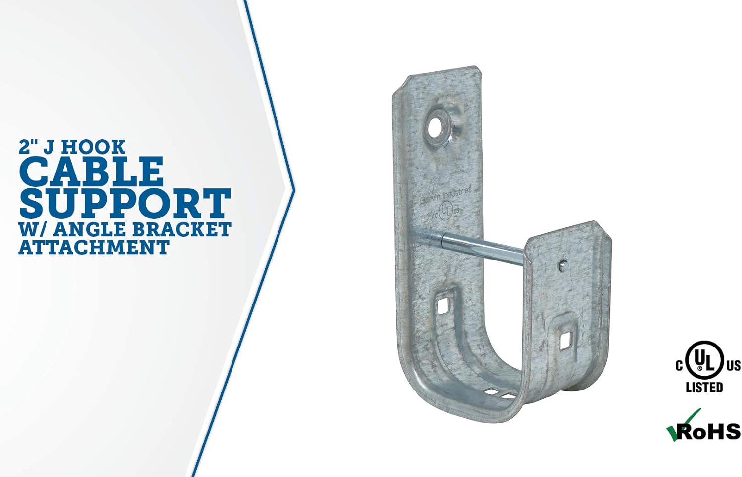 2 Inch Zinc Plated Steel Ceiling Mount J-Hook, 50 Pack Q126415