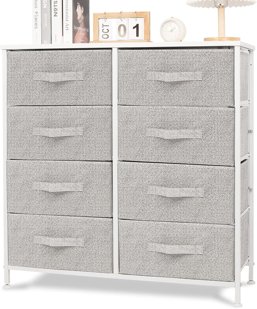 Gray/White 8 Drawer Fabric Dresser T603