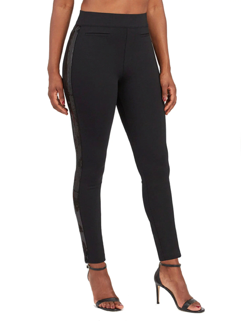 Ponte Skinny Pants with Sequin Tuxedo Legs E411
