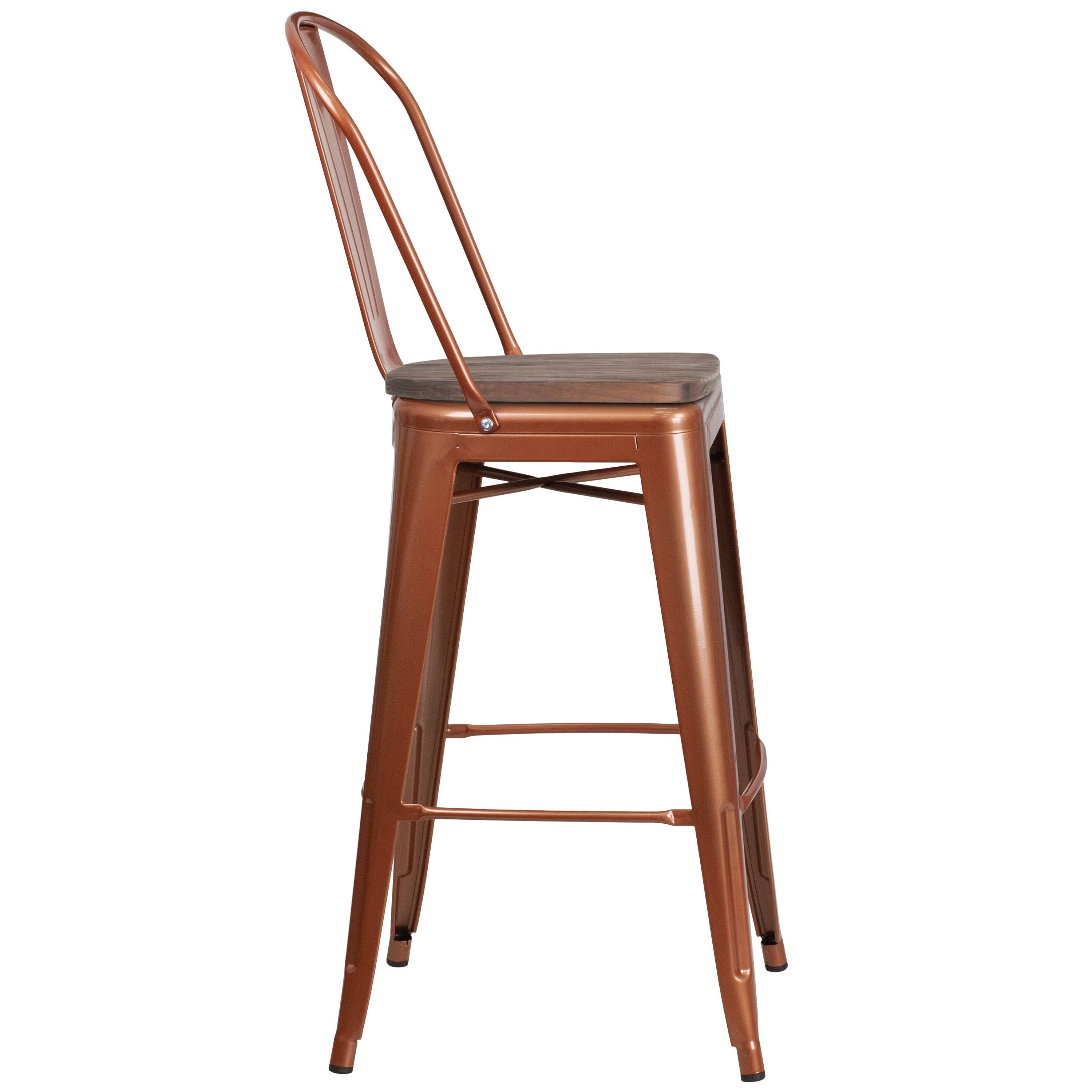 Crystal Teal-Blue Metal Barstool with Wood Seat T72422