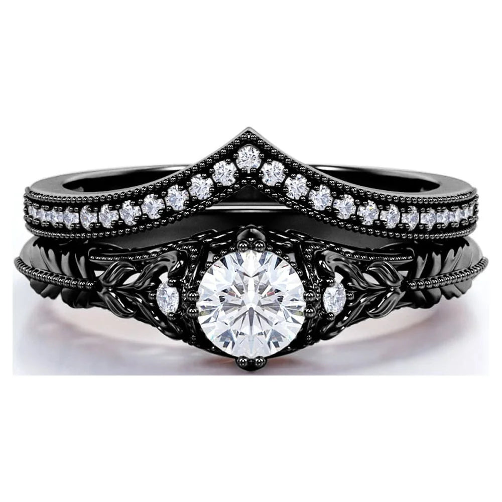 10k Black Gold Diamond Wedding Ring Set P296