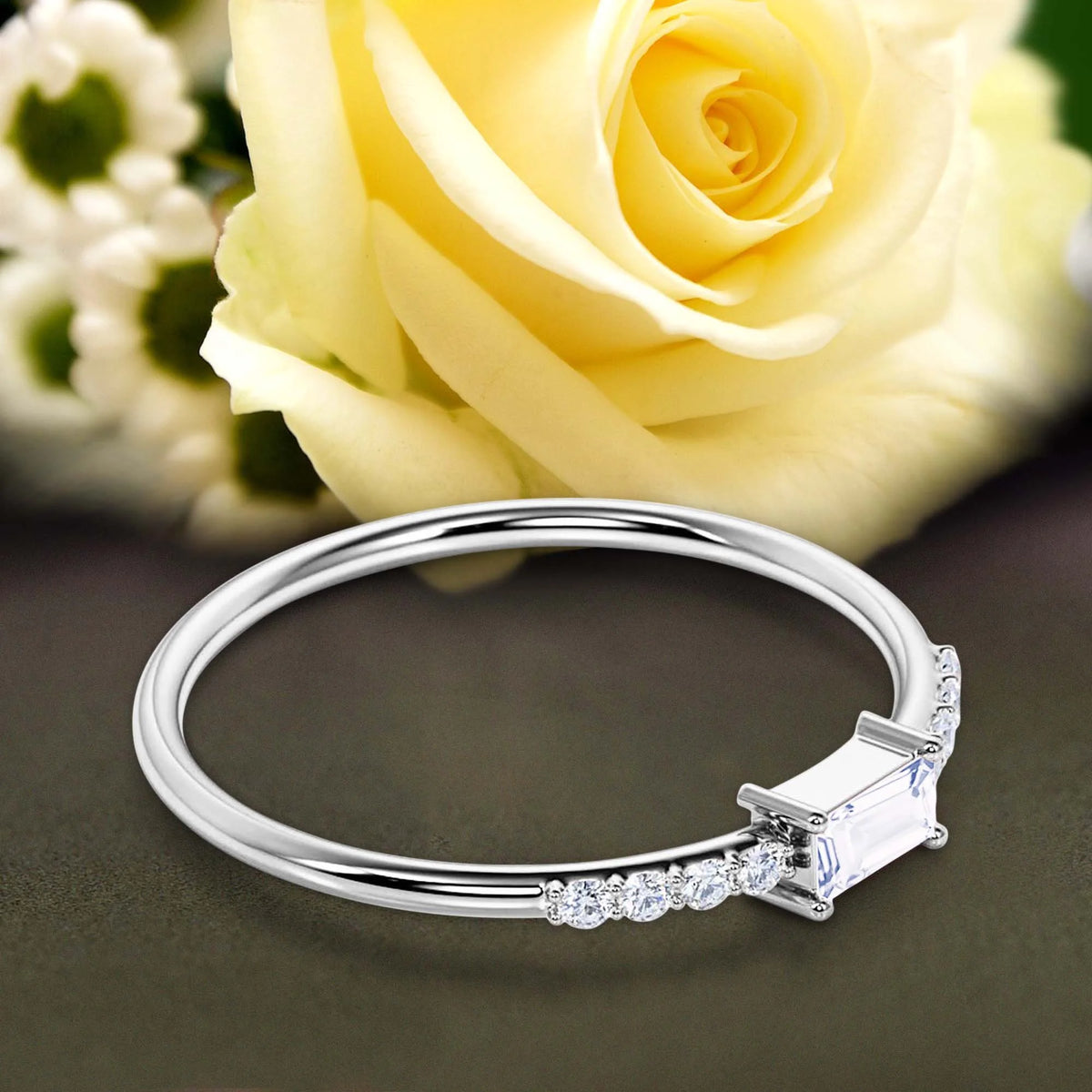 Emerald Cut Diamond Moissanite Engagement Ring in 925 Sterling Silver With 18k White Gold Plating X619765