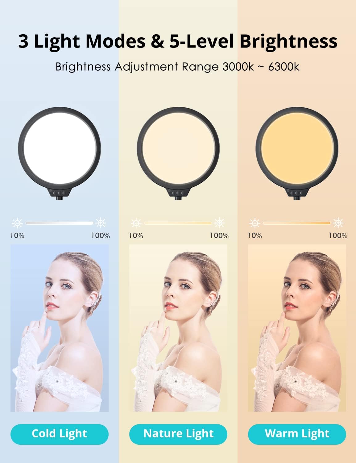 10" LED Video Light with Adjustable Tripod Stand, 3 Modes 5 Brightness Levels, Pack of 2 E892