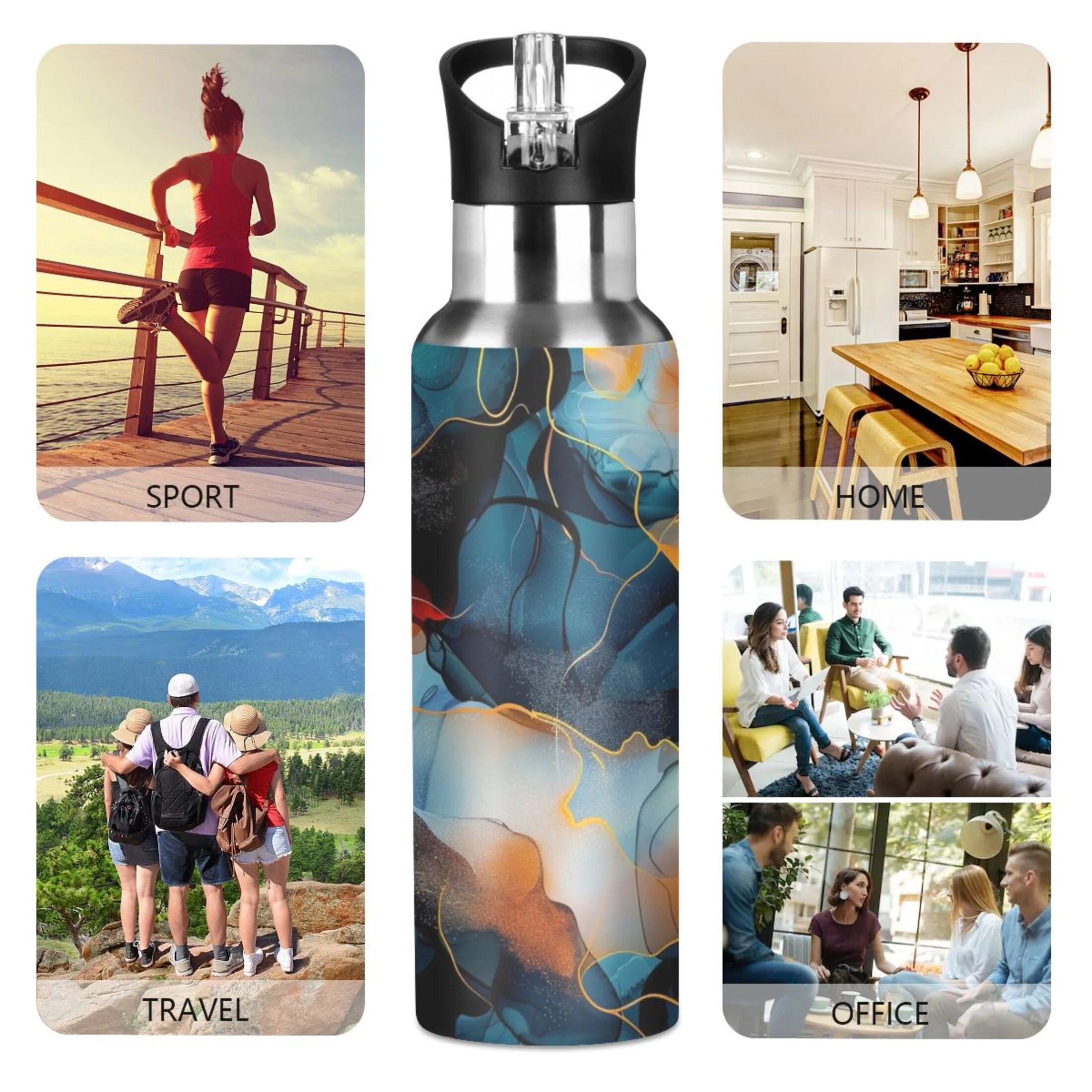 20 oz Stainless Steel Insulated Water Bottle with Straw Lid X9541