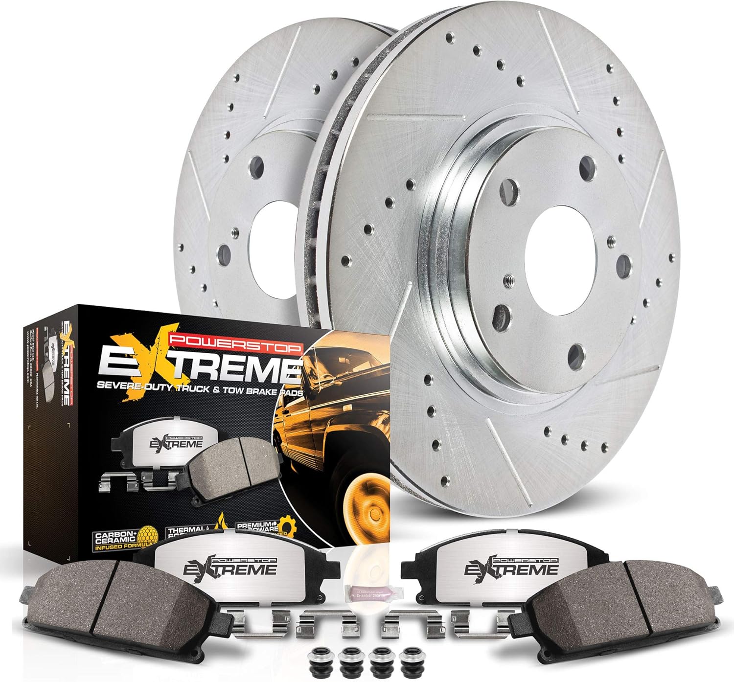 Front Z36 Truck & Tow Brake Kit with Carbon Fiber Ceramic Brake Pads and Drilled/Slotted Brake Rotors W811