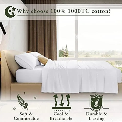 Queen Size 100% Egyptian Cotton 4 Piece Bed Sheet Set, White R543