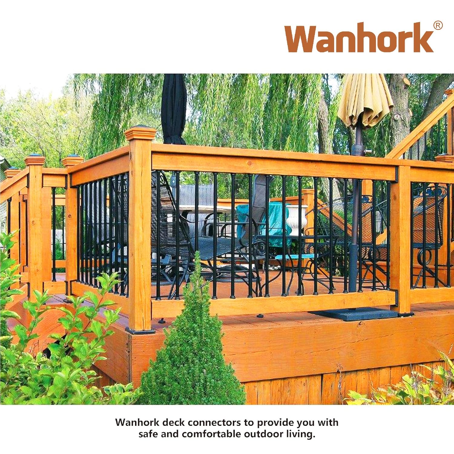 304 Stainless Steel Deck Railing Bracket, 2 Pairs, Black C2569
