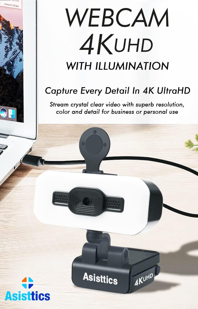 4K Webcam with Microphone and Ring Light N6882