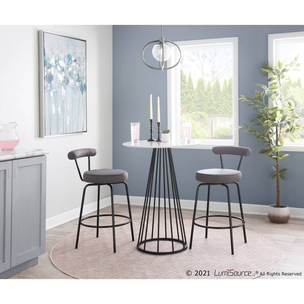 Black Steel Charcoal Fabric Counter Stool, Set of 2 X636