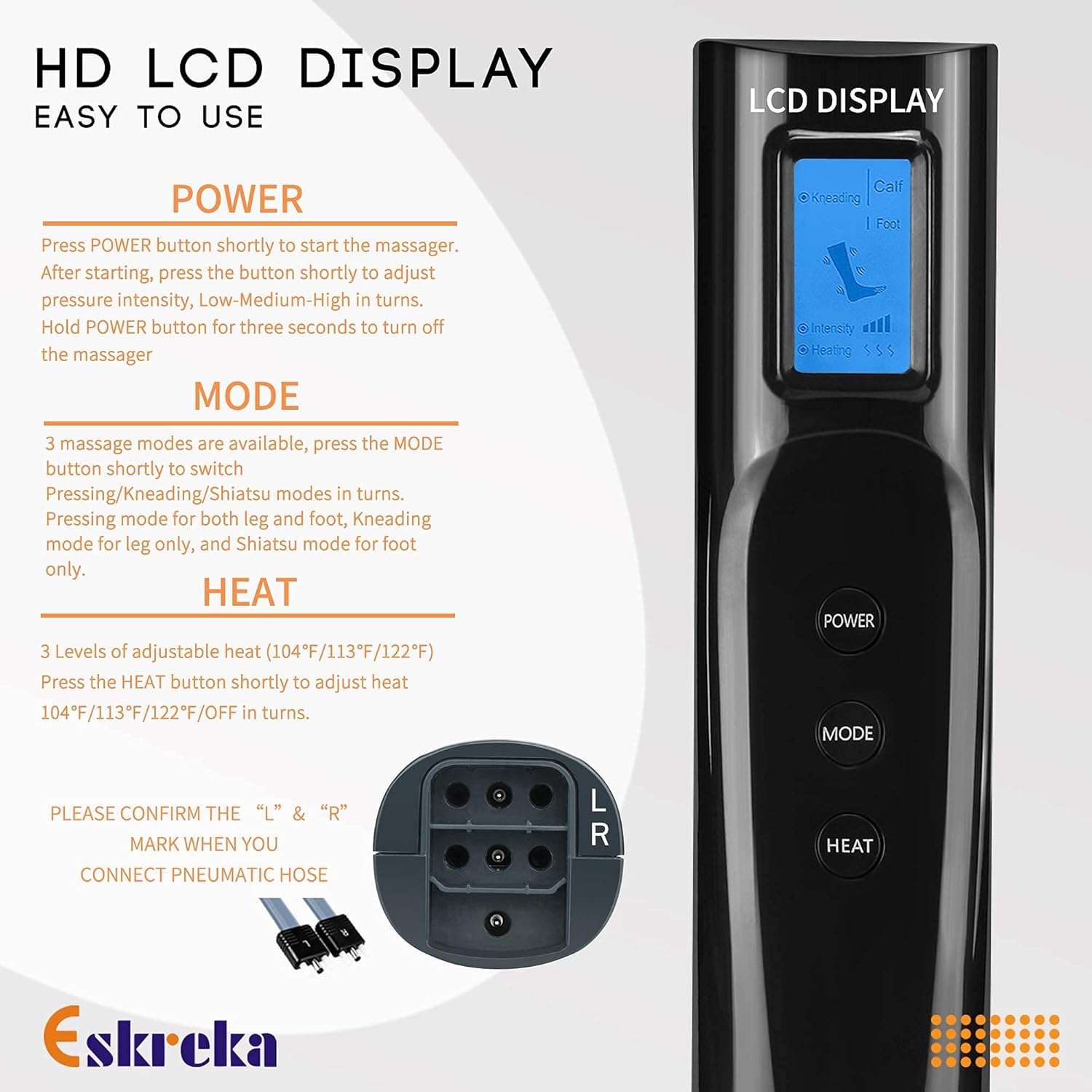 Black Air Compression Leg Massager with Heat, 3 Mode 3 Intensities O34162
