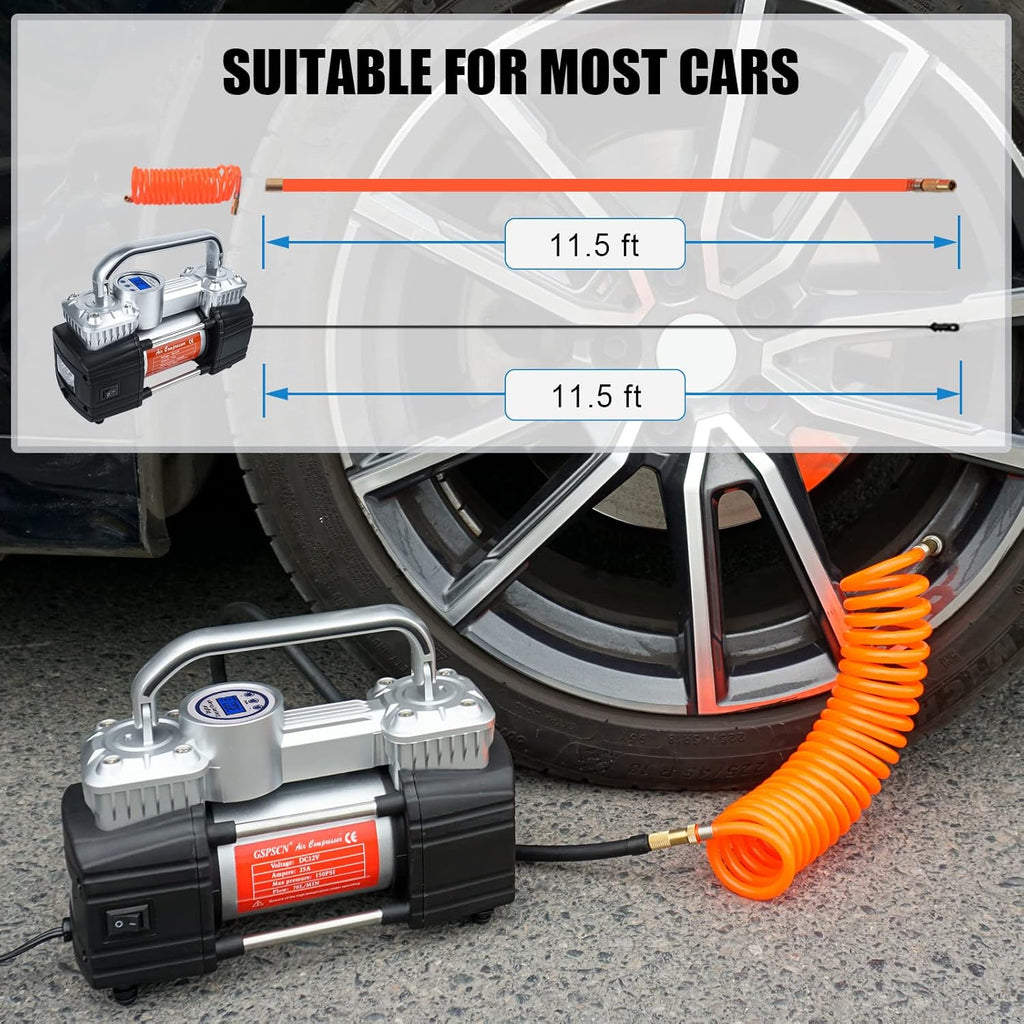 150Psi 12V Dual Cylinders Air Compressor Pump with Tire Repair Kit Q88216
