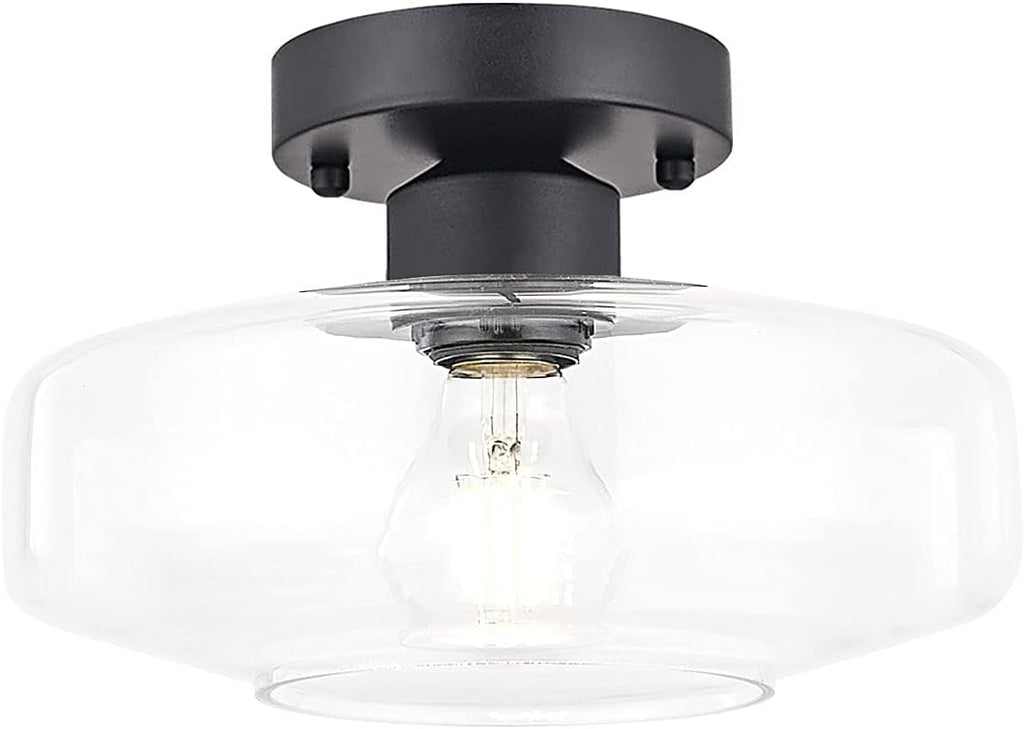 Semi Flush Mount Light, 10.24 Inch Clear Glass Shade, Close to Ceiling Light Fixture H502
