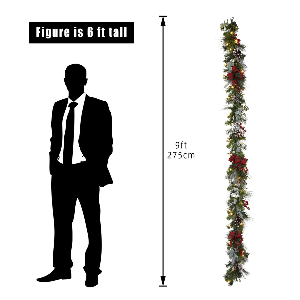Red Green 9 ft Christmas Garland with 40 LED Lights H2207