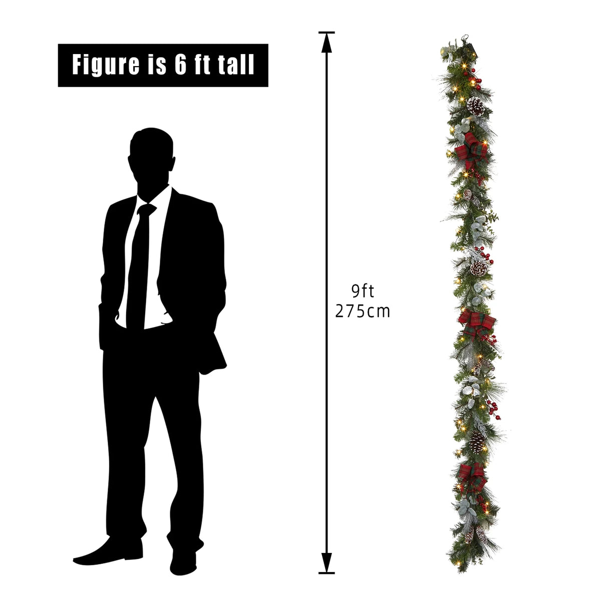 Red Green 9 ft Christmas Garland with 40 LED Lights H2207