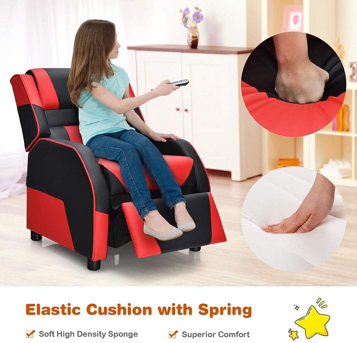 Red Ergonomic PU Leather Gaming Recliner Chair J175