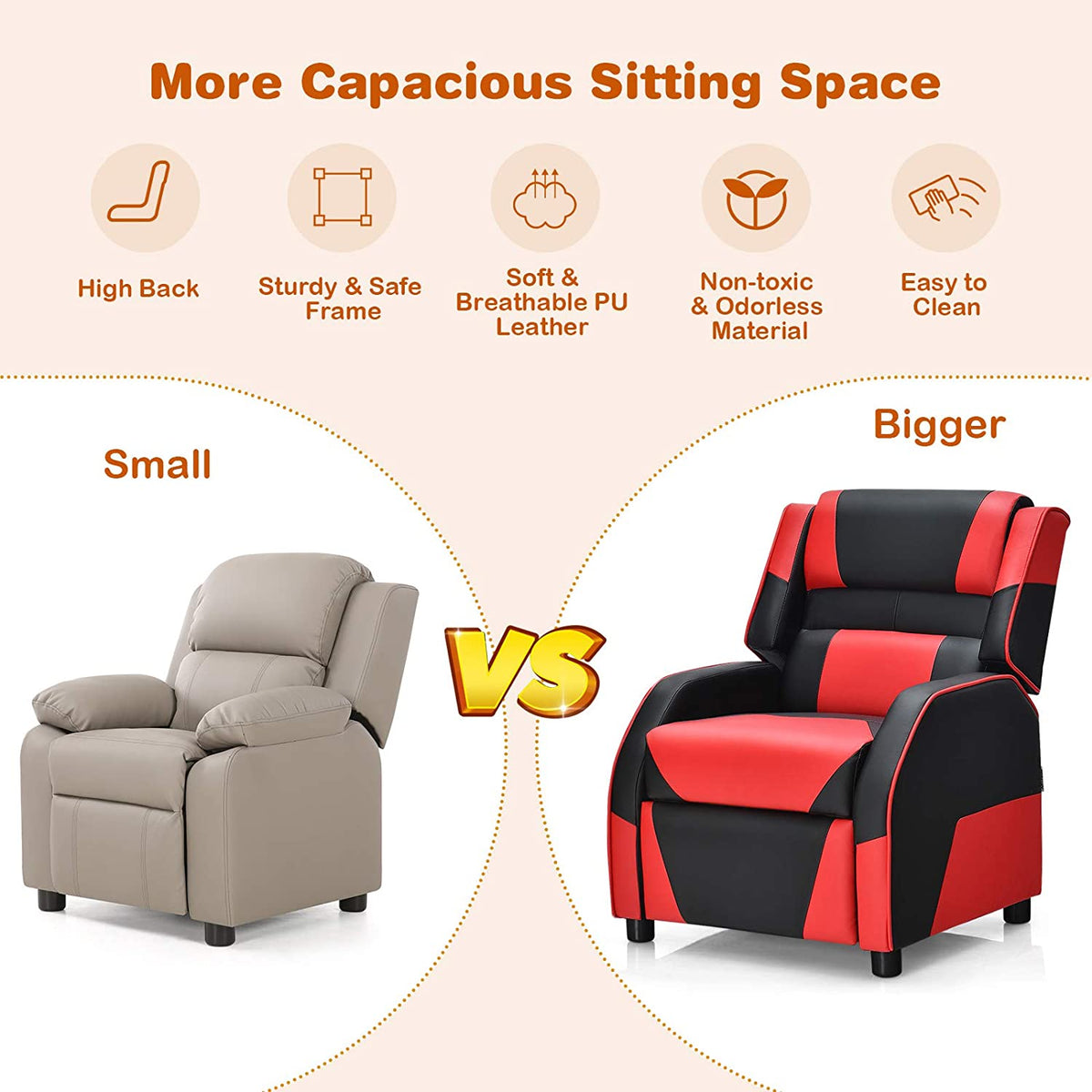 Red Ergonomic PU Leather Gaming Recliner Chair J175