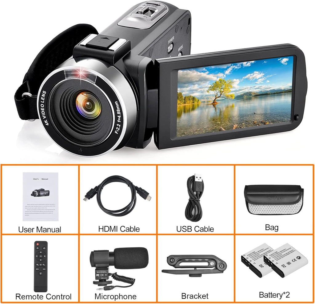 4K Camcorder Video Camera with 16X Zoom Remote Control 3.0 Inch IPS Screen Z3725