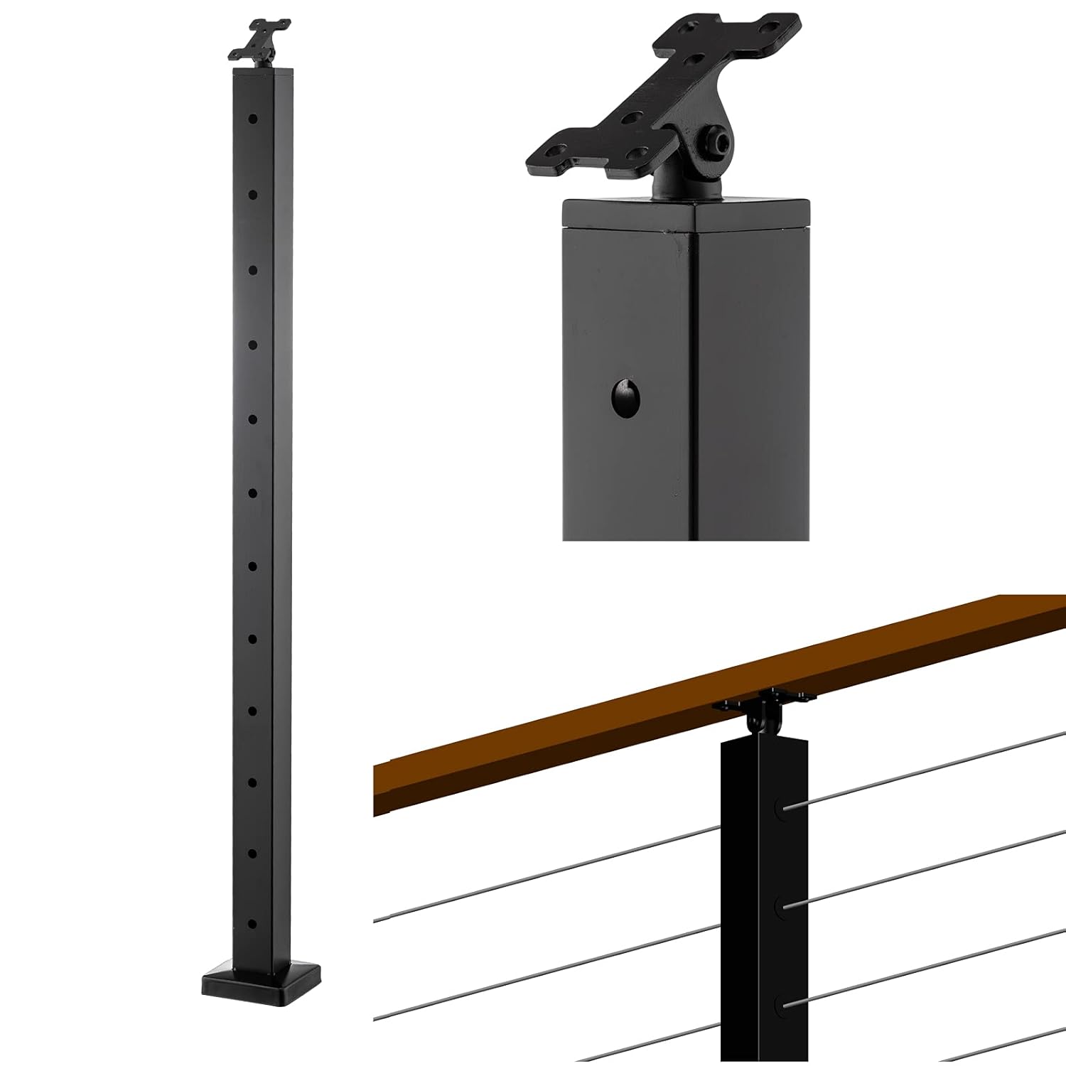 Black 42x1x2 Stainless Steel Square Cable Railing Post Z39279