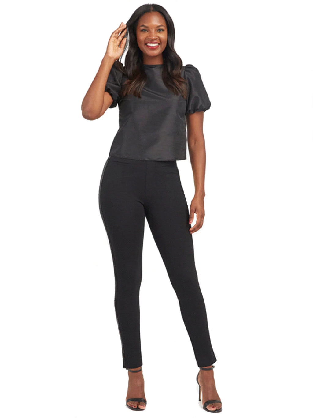 Ponte Skinny Pants with Sequin Tuxedo Legs E411
