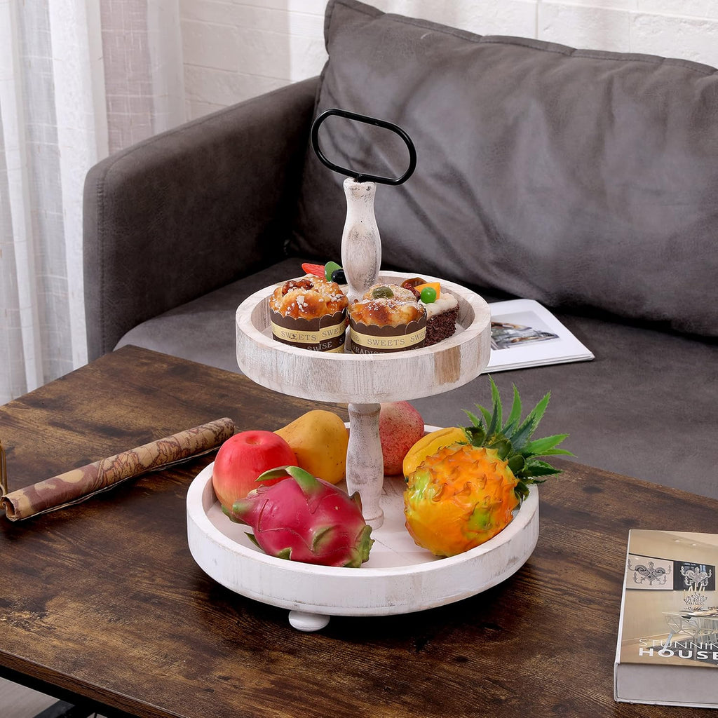 Rustic 2 Tier Cake Stand with Handle and Coaster J1562