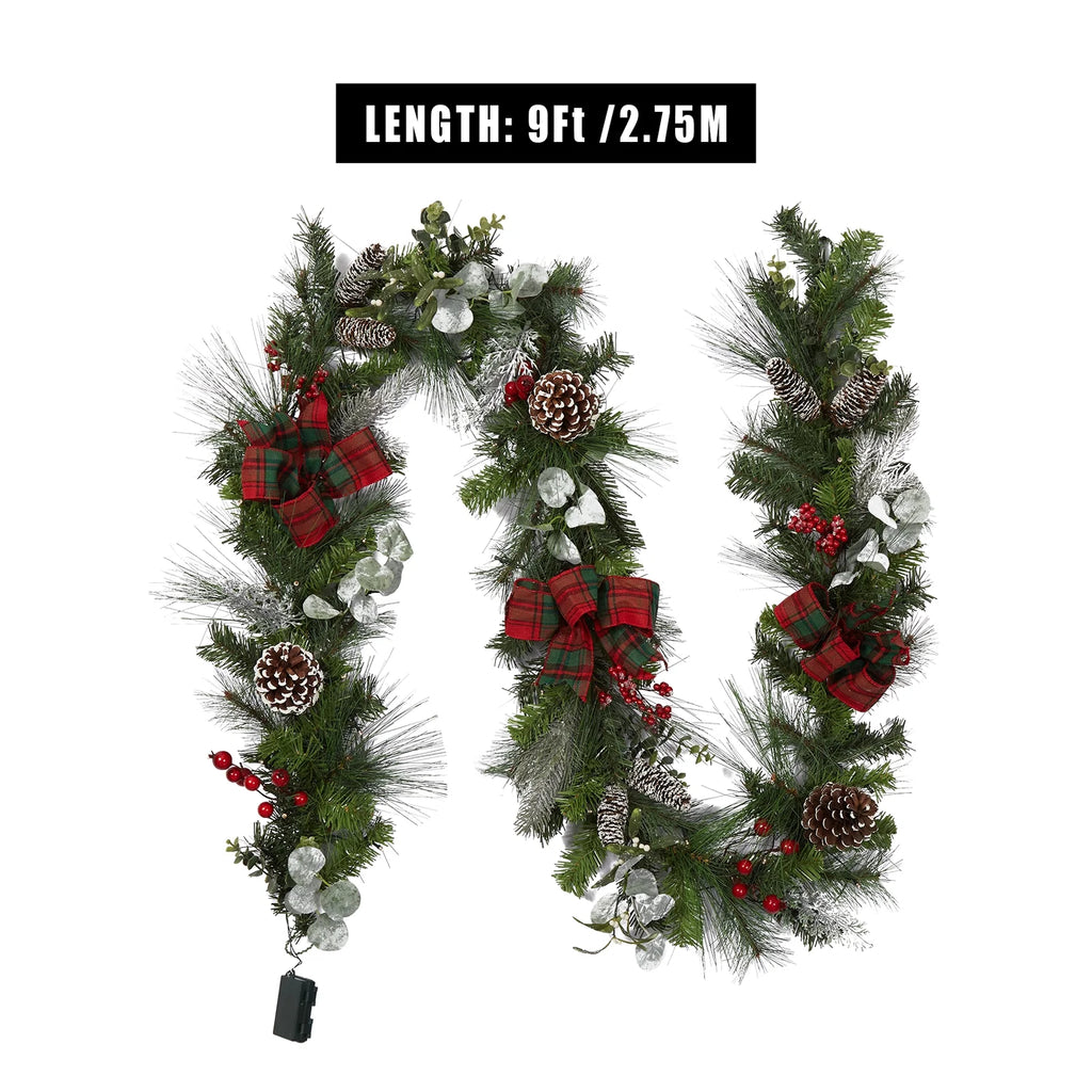Red Green 9 ft Christmas Garland with 40 LED Lights H2207