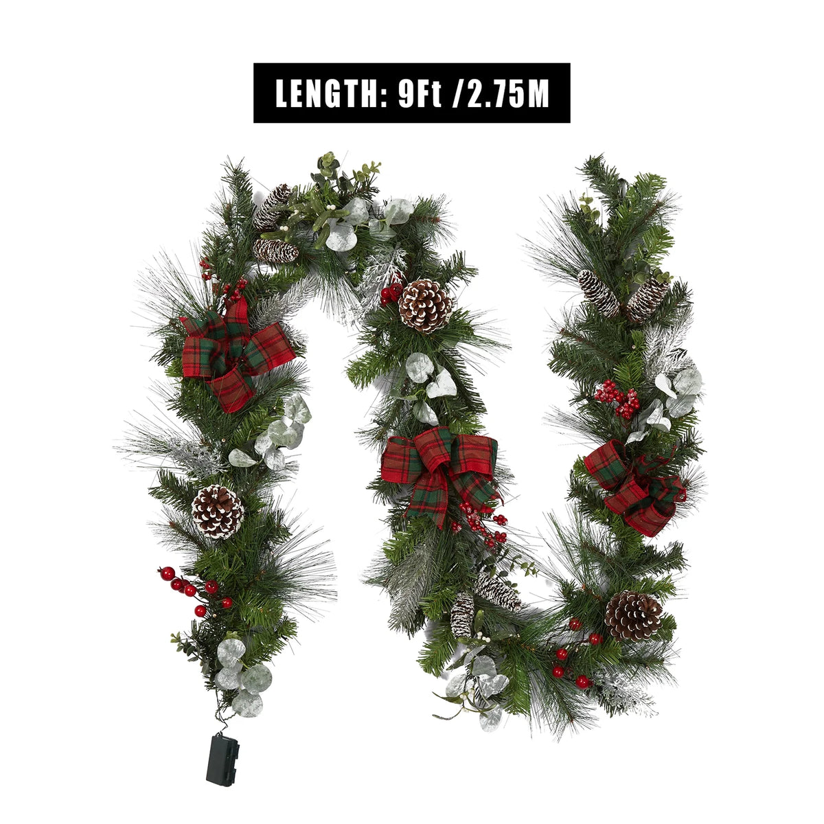 Red Green 9 ft Christmas Garland with 40 LED Lights H2207