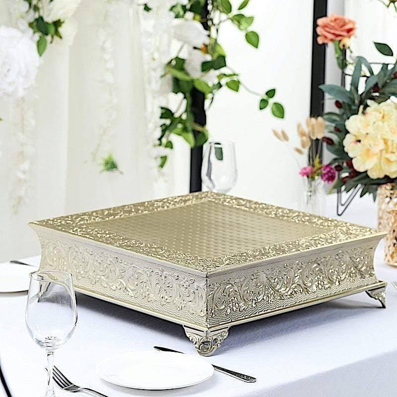 Gold Square Embossed Wedding Cake Stand Riser C689178