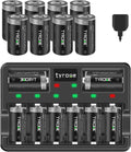 CR123A Rechargeable Batteries with Charger, 16 Pack Lithium Batteries with 8 Port Charger C88531