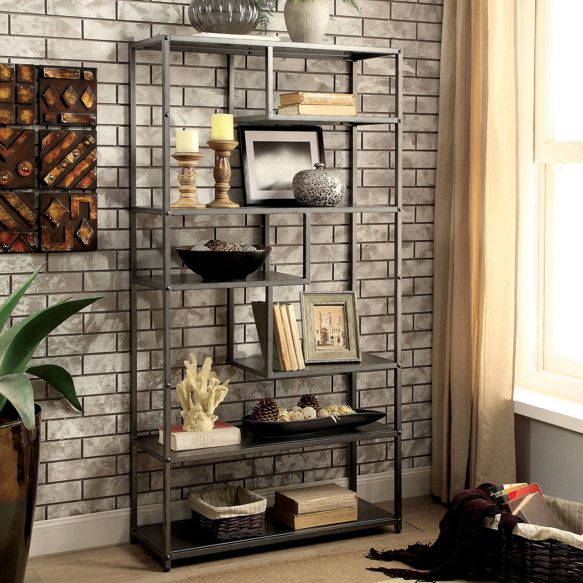 Dark Grey Industrial Metal Tiered Bookshelf K57535