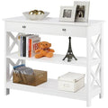 White 3-Tier Wood Console Table with Storage Drawer G855893