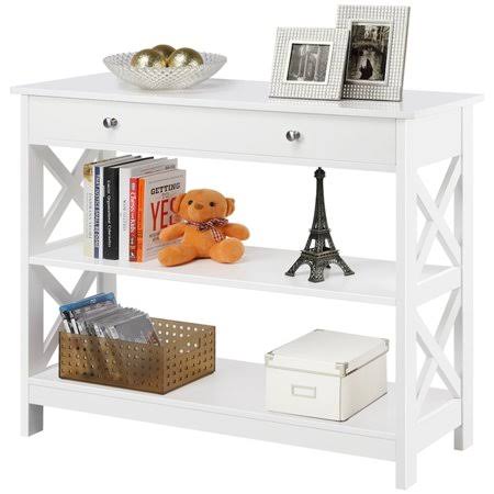 White 3-Tier Wood Console Table with Storage Drawer G855893